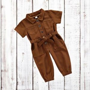Brown Button Jumpsuit Toddler Outfit One Piece